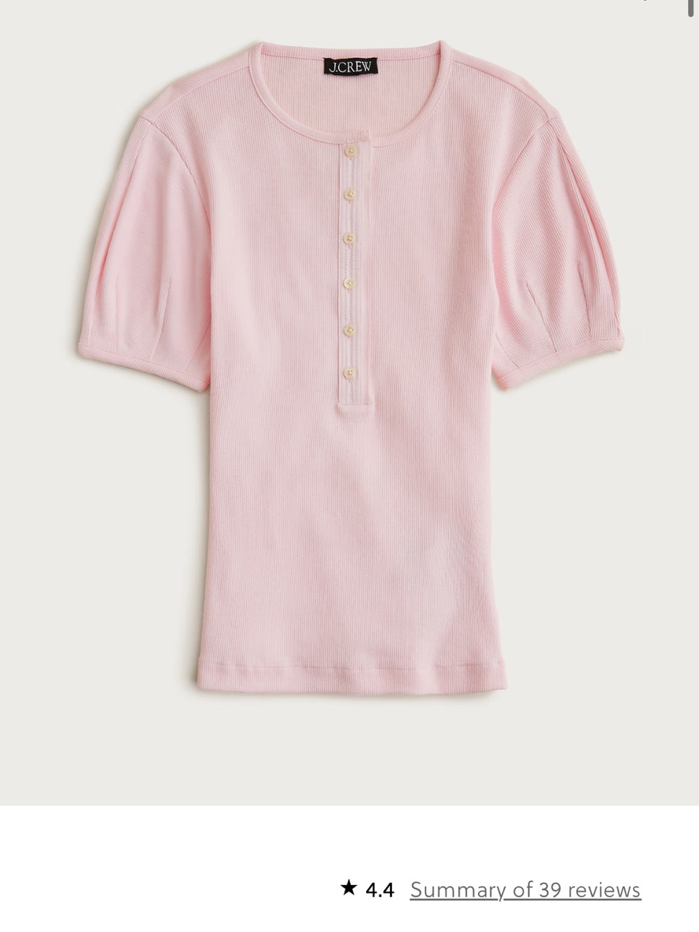 J.Crew Pink Perfect Rib Puff Sleeve Henley T Shirt MEdium NWOT